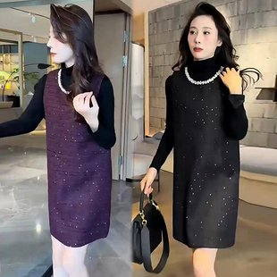 重工镶钻设计背心裙两件套 百搭显瘦打底衫 时尚 洋气小香套裙女秋季