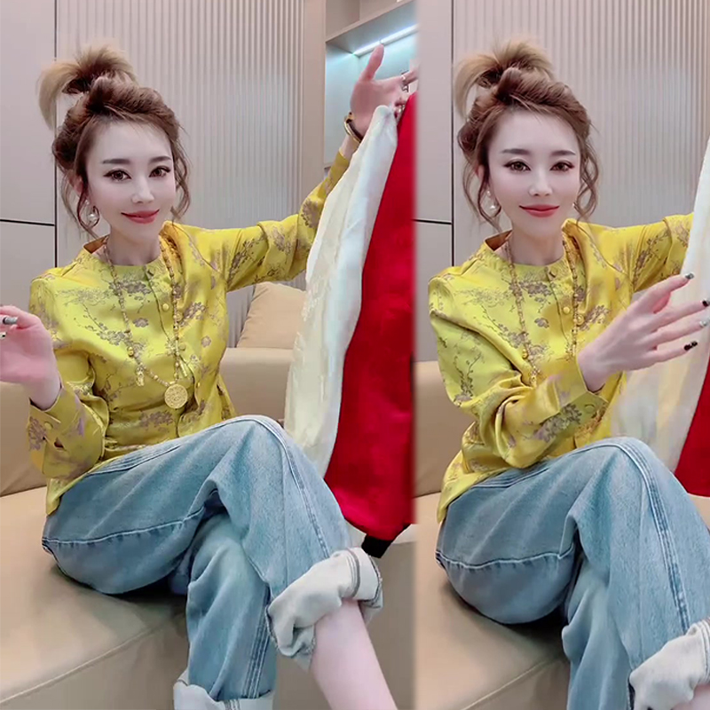 新中式国风复古缎面衬衫