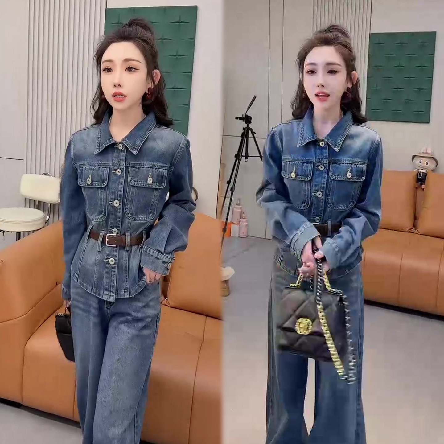 韩版洋气牛仔套装女2026春季新款经典收腰牛仔外套+阔腿裤两件套,女装/女士精品,时尚套装,淘宝优惠券,粉丝福利购,淘宝优惠卷