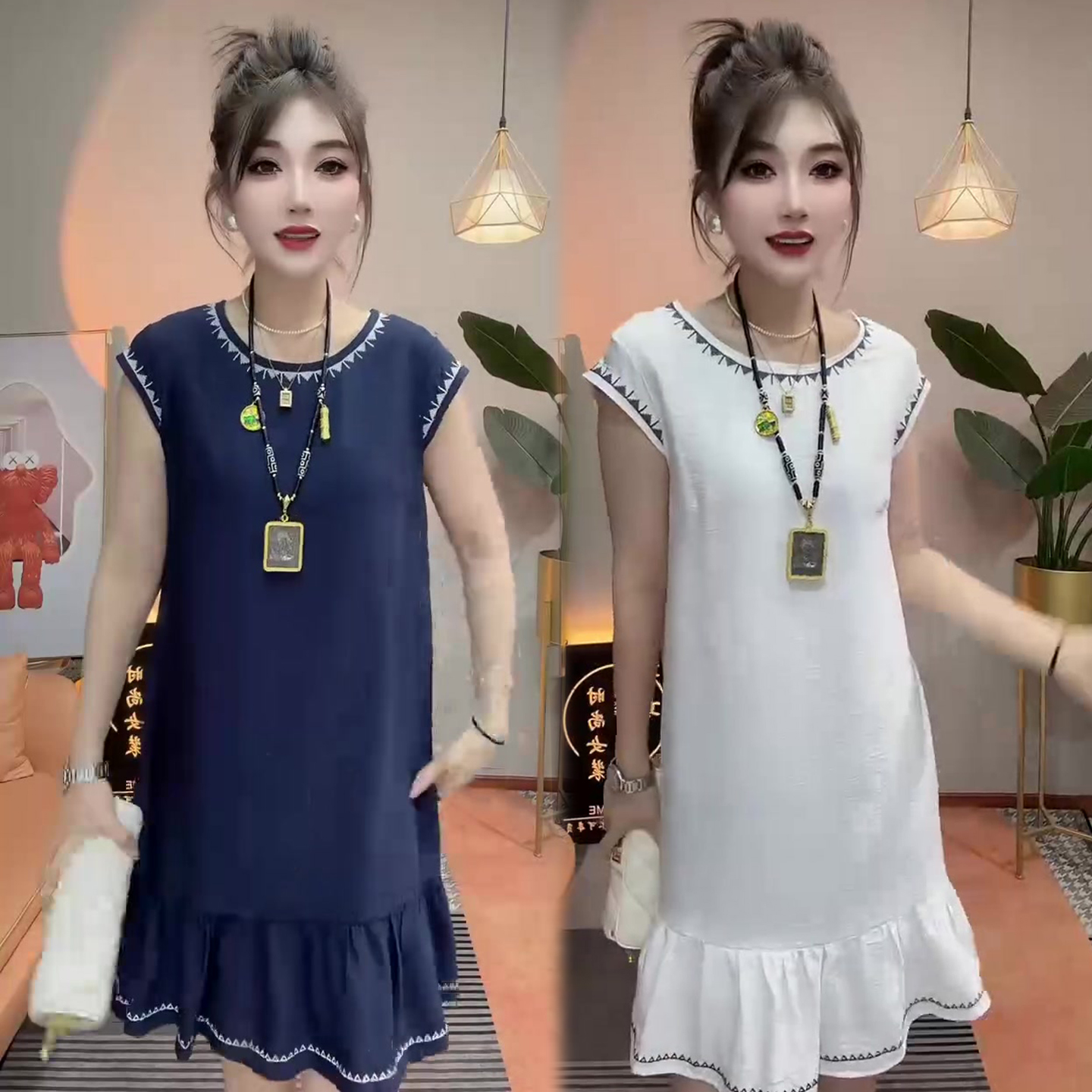 圆领时尚高级感连衣裙女