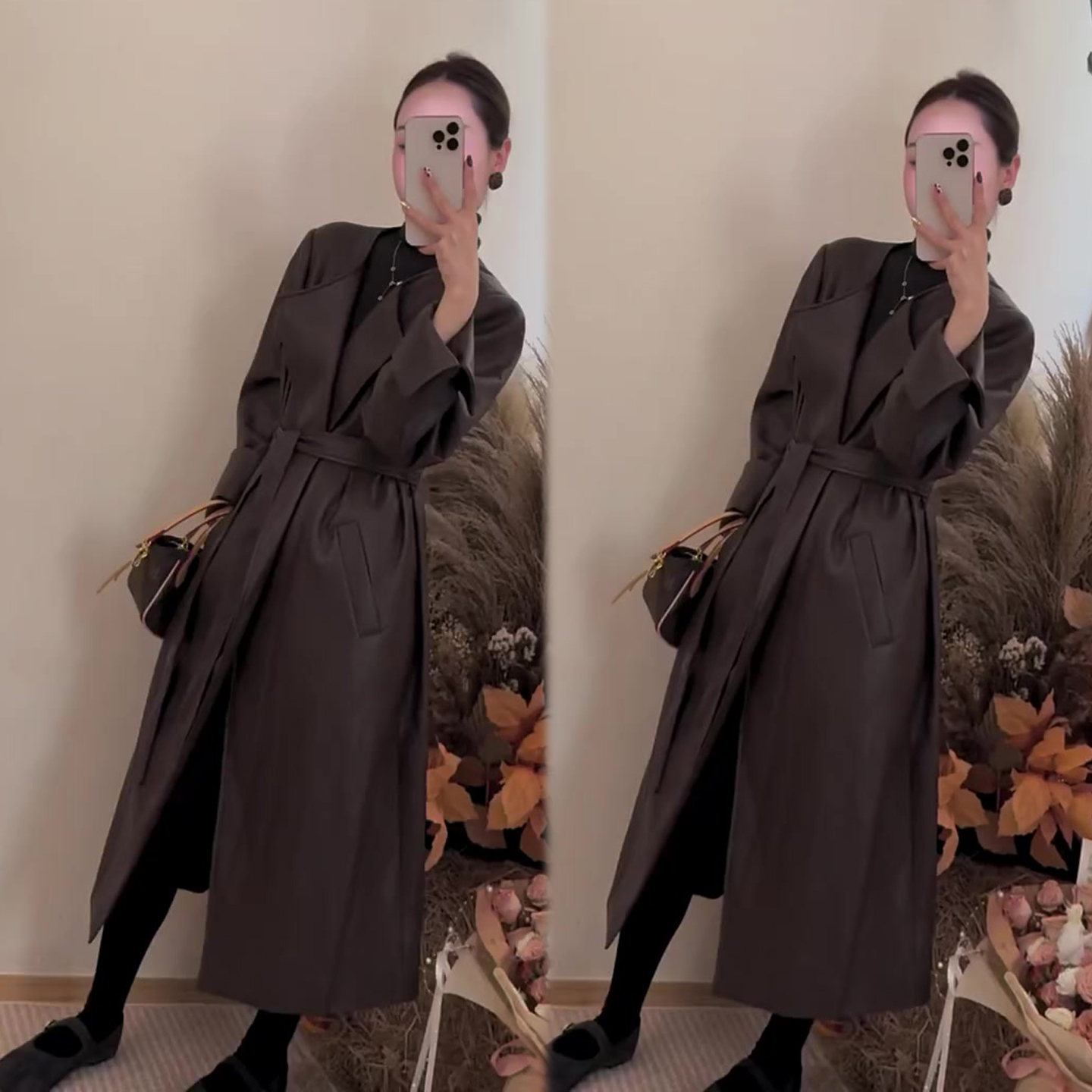 女神气质款PU皮风衣外套女