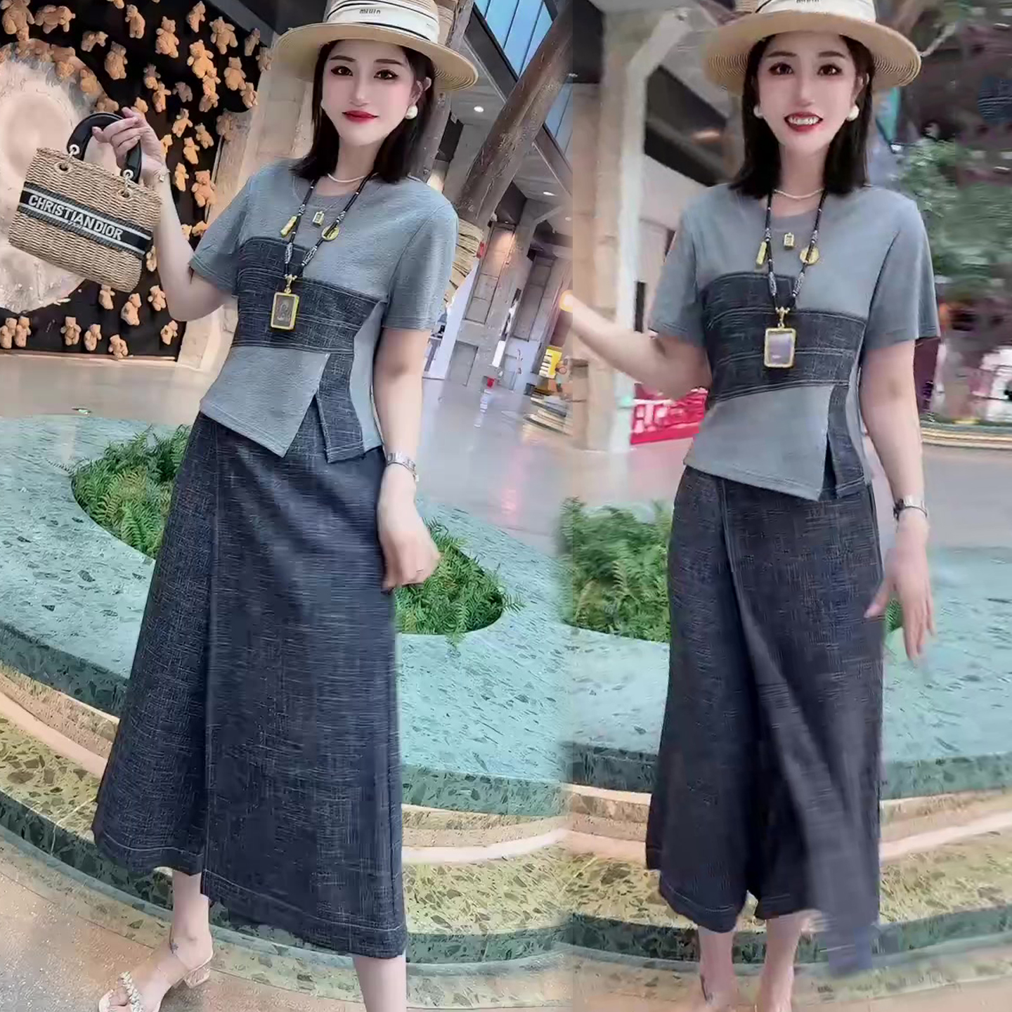 夏季高级感时尚牛仔套装女