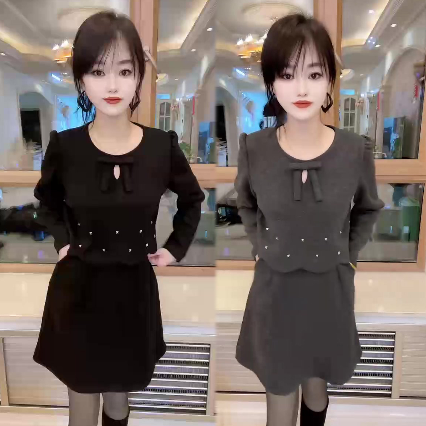 圆领假两件设计感连衣裙女冬季新款时尚韩版洋气显瘦裙子中长裙潮