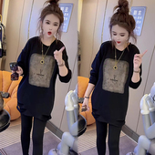 字母印花中长款 t恤女欧货2023秋季 新款 韩版 遮肉显瘦洋气百搭小衫