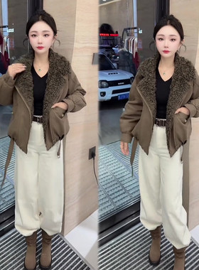 羊羔毛翻领短外套夹克女