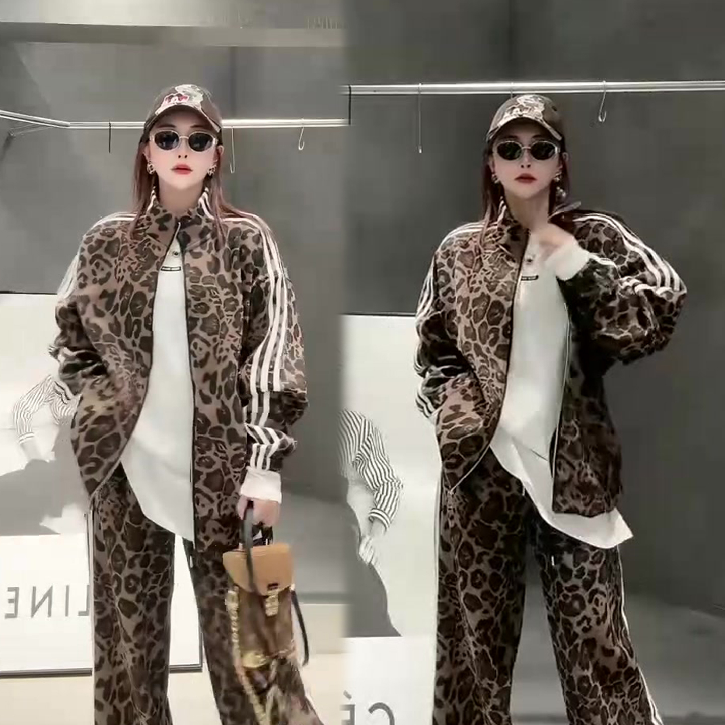 时尚潮流豹纹套装女外套+休闲裤