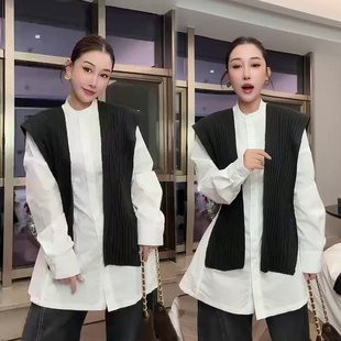 韩系白衬衫+披肩女2025冬季新款设计感网红爆款显瘦百搭洋气上衣