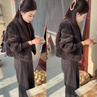 时尚休闲两件套女秋冬季新款羊羔毛外套+阔腿裤网红同款洋气套装