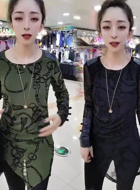 网红套头拼皮秋季蕾丝衫