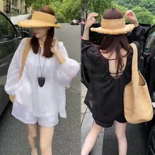 高级感简约百搭套装女欧货露背设计感防晒长袖上衣短裤夏季两件套