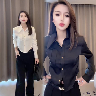 网红爆款时尚衬衫女2023年春季新款韩版显瘦设计感长袖休闲上衣潮