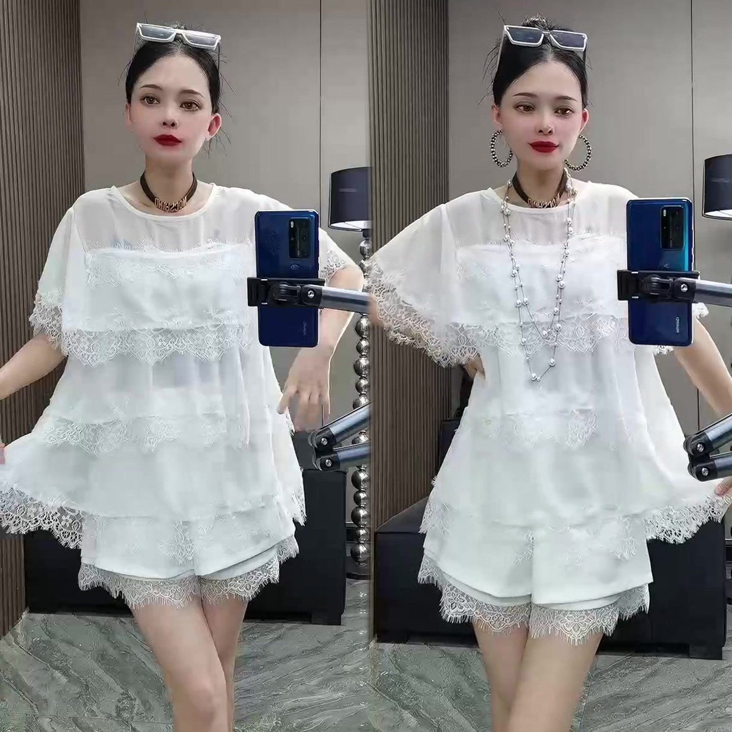 洋气减龄时尚套装女短袖+短裤图片