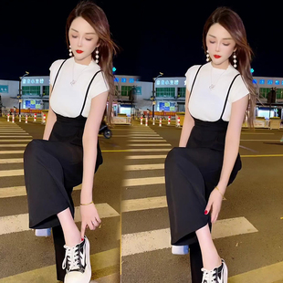 网红爆款时尚背带裤女2022年夏季新款韩版显瘦高腰阔腿裤垂感长裤