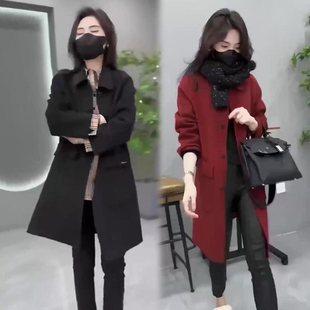 时尚简约百搭净版毛呢大衣女2024冬季新款显瘦遮肉中长款呢子外套