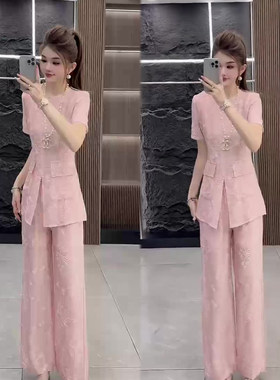 网红甜美风时尚套装女短袖+长裤