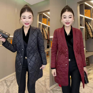 2024冬季新款时尚高级感简约棉服女中长款显瘦遮肉休闲百搭棉衣潮
