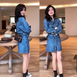 工装假两件牛仔裙女2026春季新款设计感A字短裙显瘦韩系连衣裙子