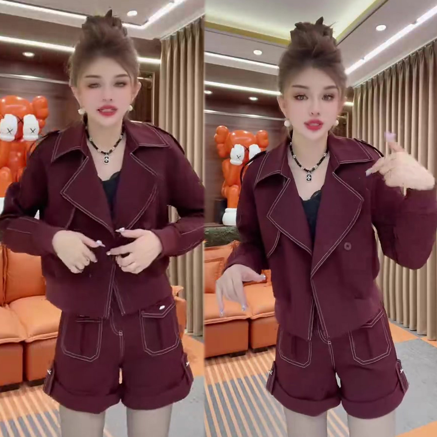 网红韩系时尚套装女2026春季新款西装领外套+高腰短裤两件套装潮