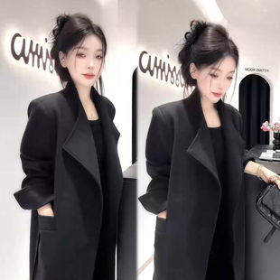 高级气质大翻领风衣外套女秋冬新款欧货遮肉显瘦时尚中长款大衣潮