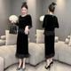 欧货重工流苏设计感丝绒连衣裙女秋季 圆领显瘦遮肉高档轻奢裙子潮