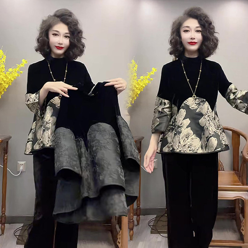 秋季新款金丝绒拼接设计感复古洋气上衣女韩版宽松遮肉长袖t恤潮,女装/女士精品,T恤,淘宝优惠券,粉丝福利购,淘宝优惠卷