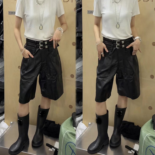 极简风黑色高腰阔腿五分裤女