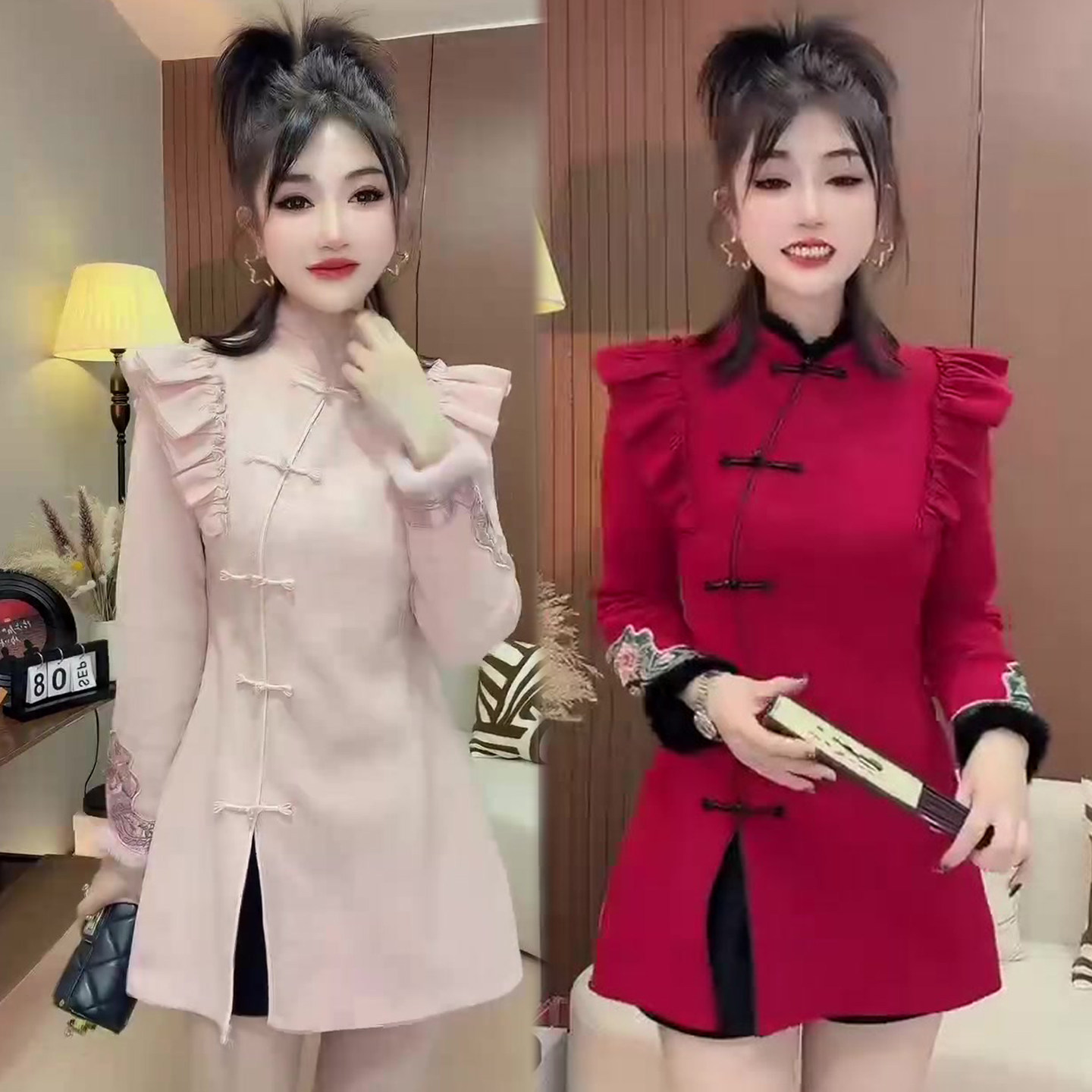 新中式盘扣菲菲边连衣裙女2025冬季新国风立领减龄洋气女裙中长裙,女装/女士精品,连衣裙,淘宝优惠券,粉丝福利购,淘宝优惠卷