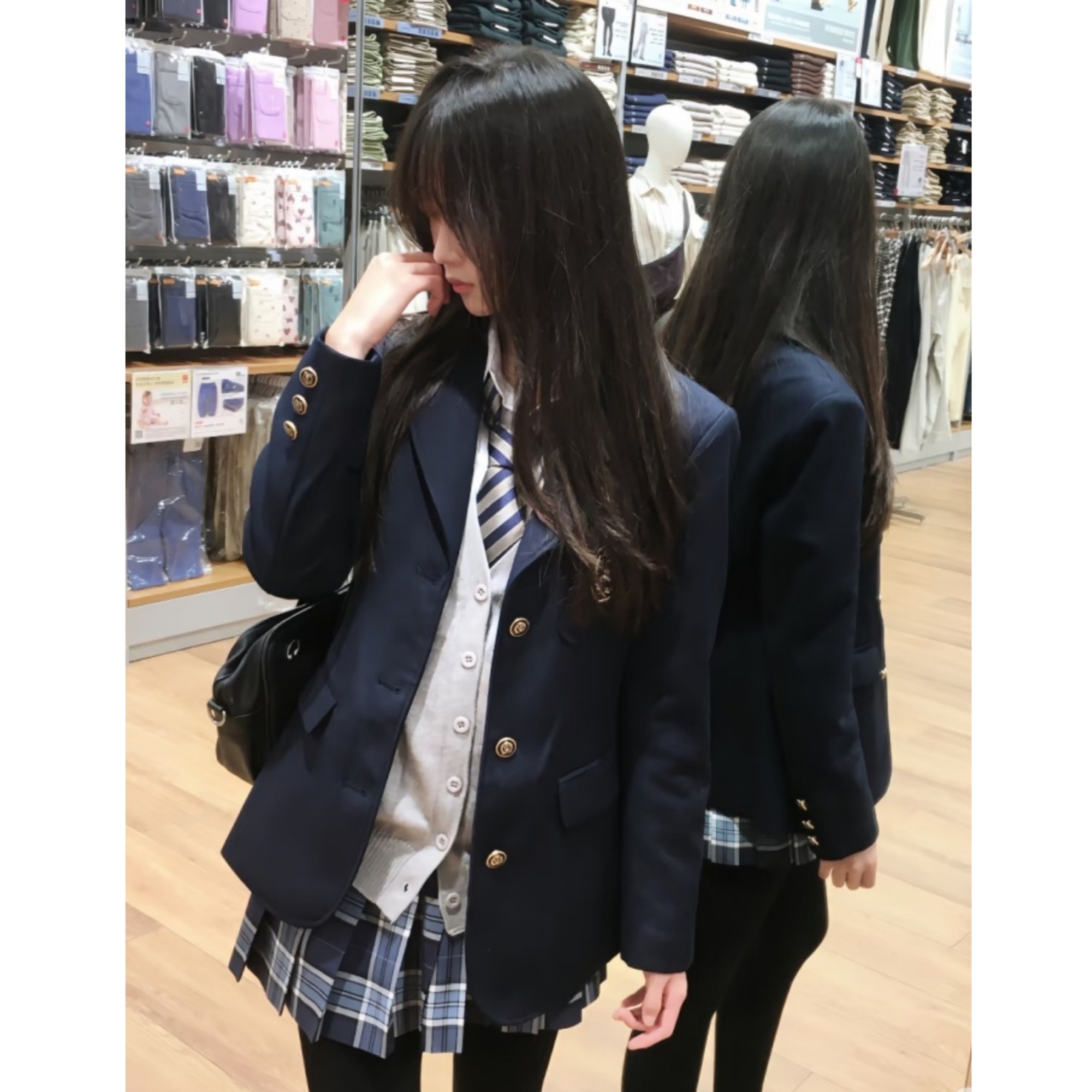 原创jk制服秋冬三粒扣西服外套女日系校供感开衫毛衣叠穿格裙套装