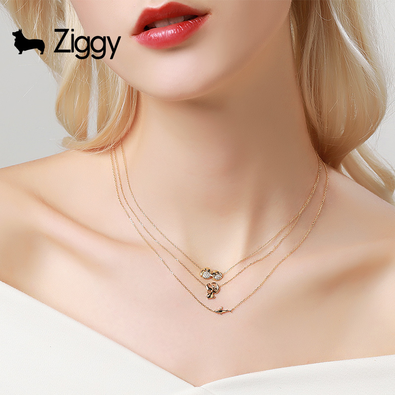 ZIGGY/芝一格 微金系列-鲨鱼项链 18K金夸张个性超酷锁骨链吊坠女