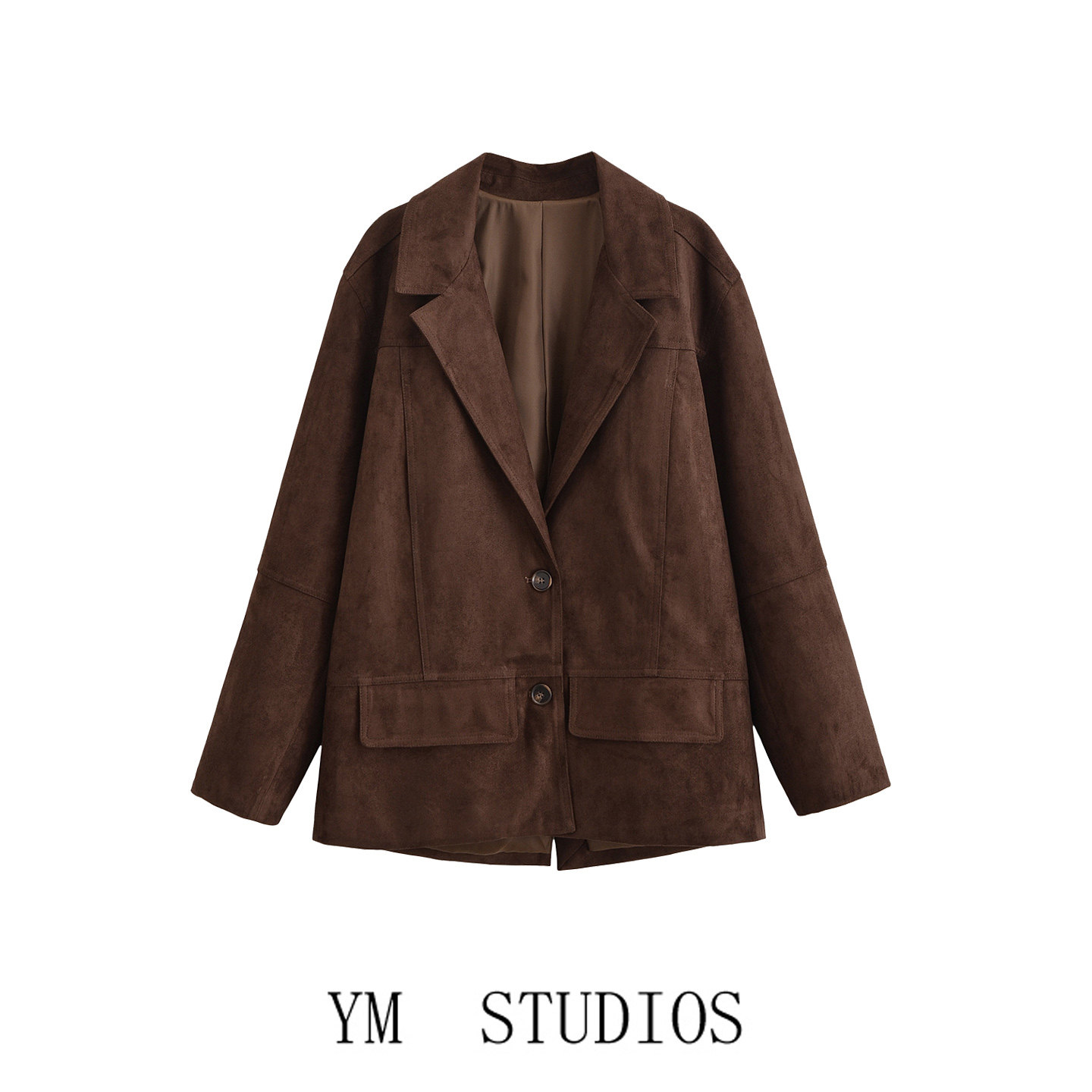 欧美女装  美拉德复古风棕色西装领外套女宽松轻熟设计感职业西服