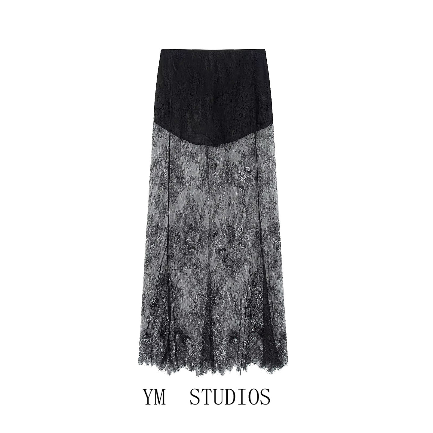 【包邮】高级感黑色透视蕾丝拼接半身裙+收腰抹胸上衣礼服套装女