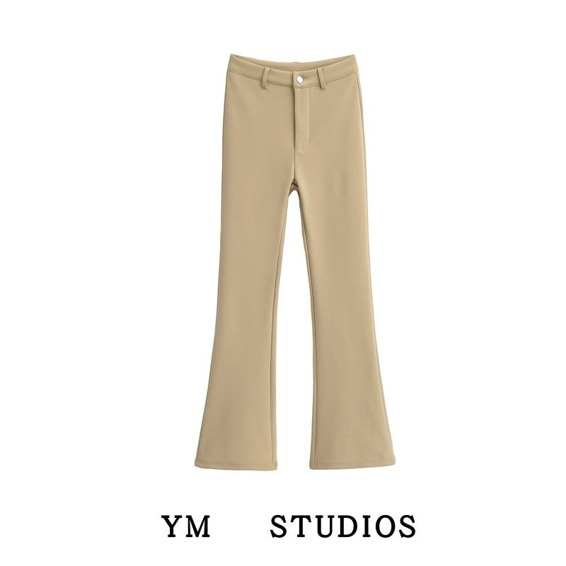 【包邮】美式卡其色高腰加绒垂感西装裤女弹性修身微辣休闲职业裤