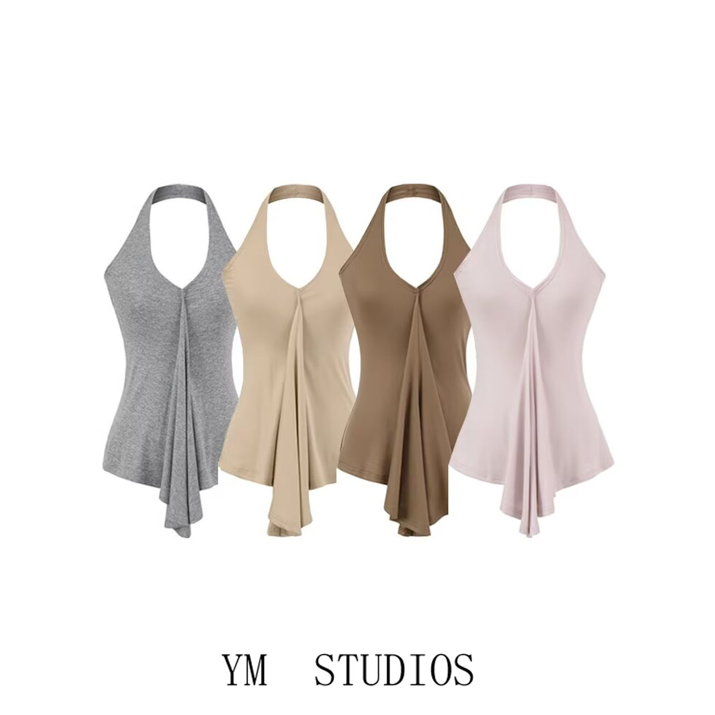 挂脖V领飘带吊带背心女性感