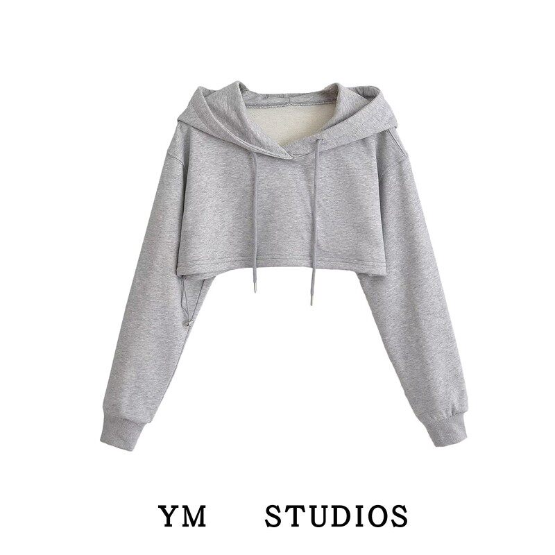 【包邮】爵士舞嘻哈半截式短款连帽卫衣女美式露脐跳舞个性运动衫