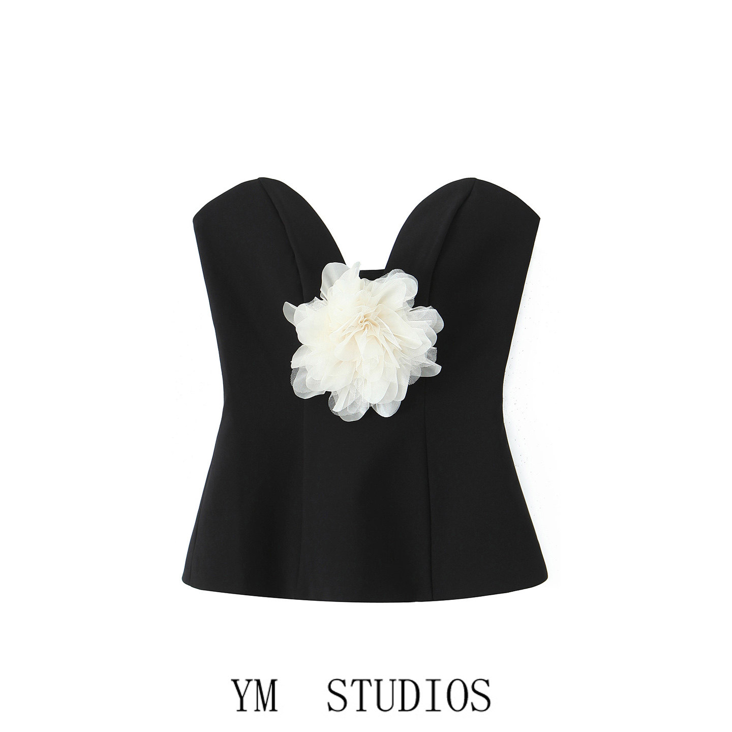 欧美女装   高级感时尚撞色立体花朵装饰抹胸背心女外穿修身上衣