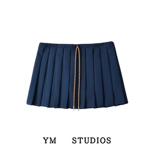 【包邮】圣马丁学院风藏青色抽绳百褶短裙显瘦显腿长减龄半身裙潮