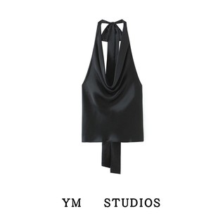 【包邮】挂脖领丝缎质感大露背系带背心上衣女设计感小众荡领吊带