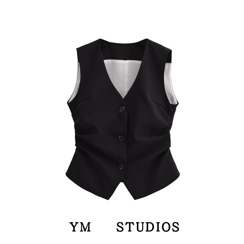 褶皱收腰修身马甲辣妹抽皱