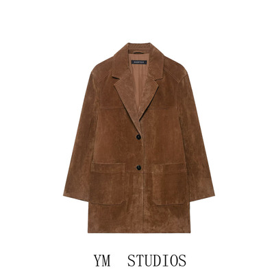 棕色西装外套中长款宽松