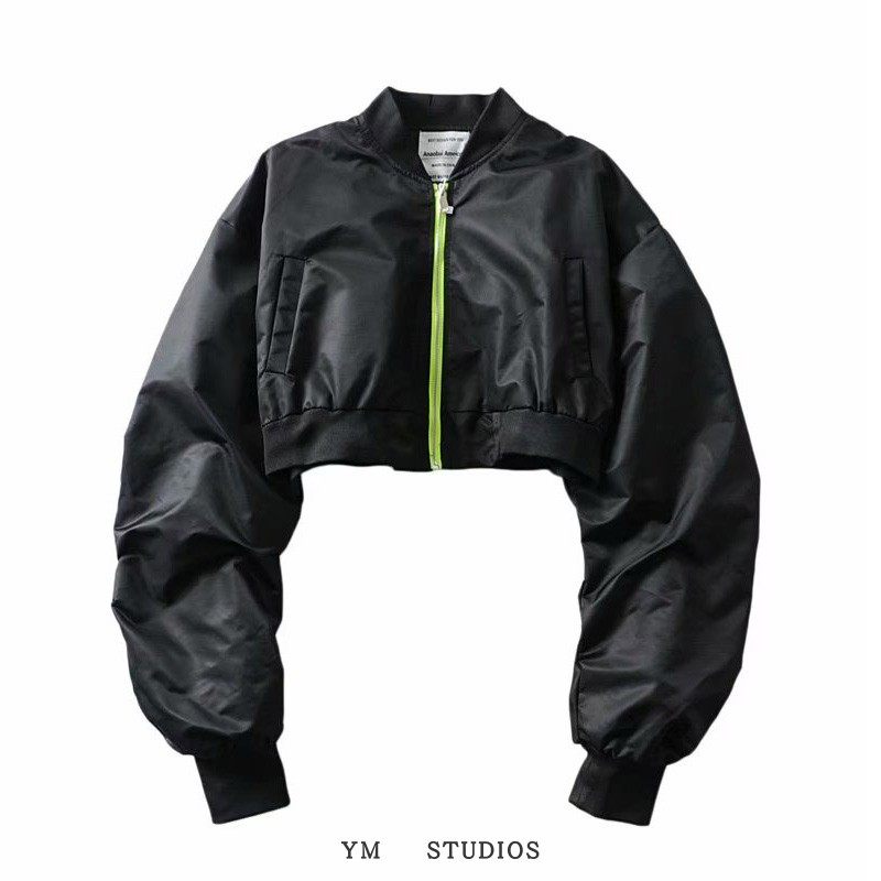 欧美女装美式潮流短款露腰飞行员夹克衫棉衣工装风棒球服外套