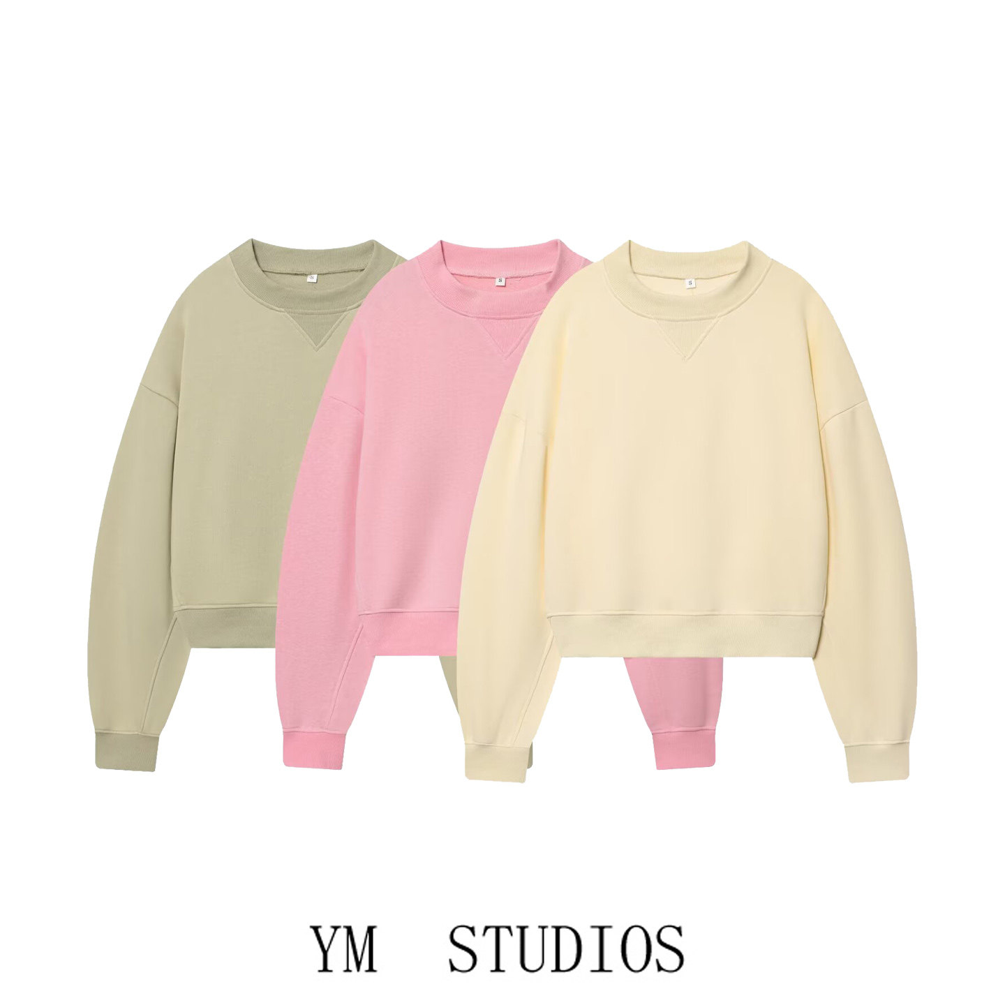 欧美简约宽松圆领纯色套头卫衣女