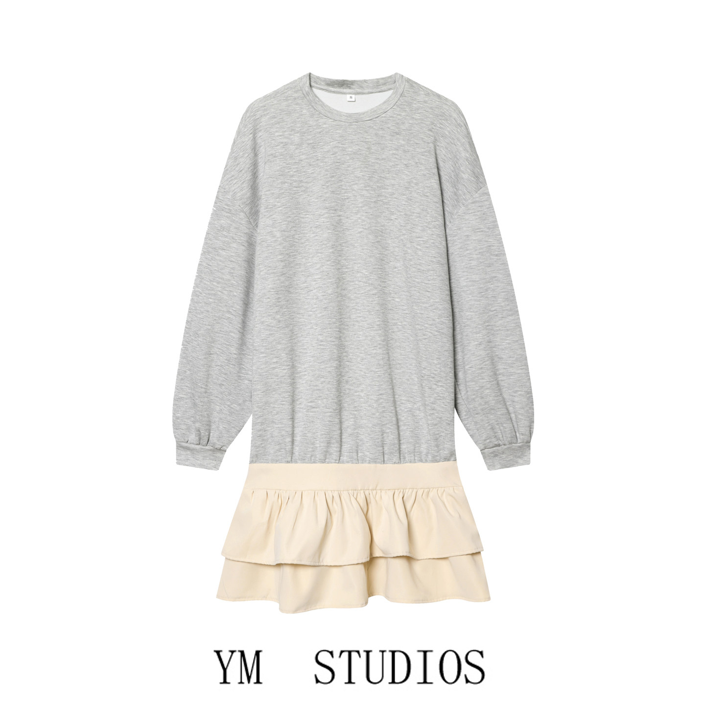 欧美慵懒风撞色拼接荷叶边连衣裙