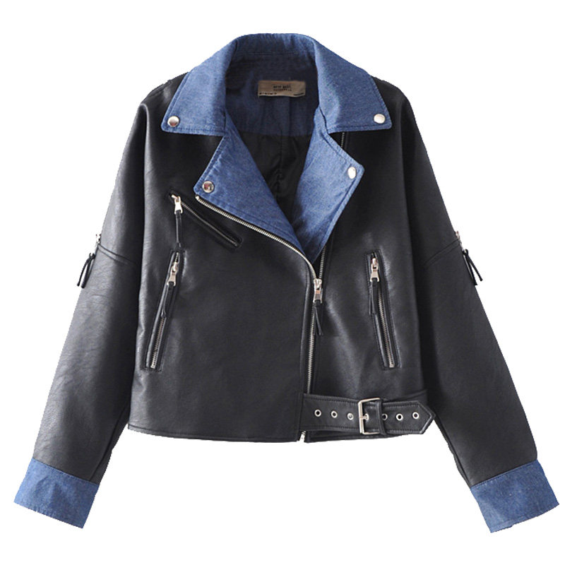 In women New products Hit color cowboy Mosaic Easy leather jacket Versatile mlb coatin the Women's clothing/Boutique , Leather clothing  category - from Buy2taobao.com to provide professional Taobao agent buy service