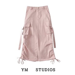 美式高街设计感抽绳工装裙夏高腰欧美风口袋后开叉拽酷A版半身裙