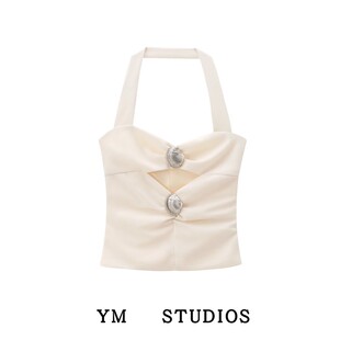 【包邮】设计感清凉夏日贝壳装饰挂脖领背心美式心机镂空沙滩吊带