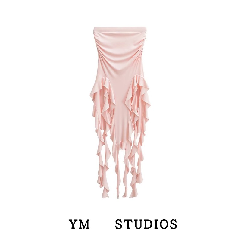 【包邮】芭蕾风水母花边飘带露大腿长裙性感撕边探戈舞蹈半身裙潮