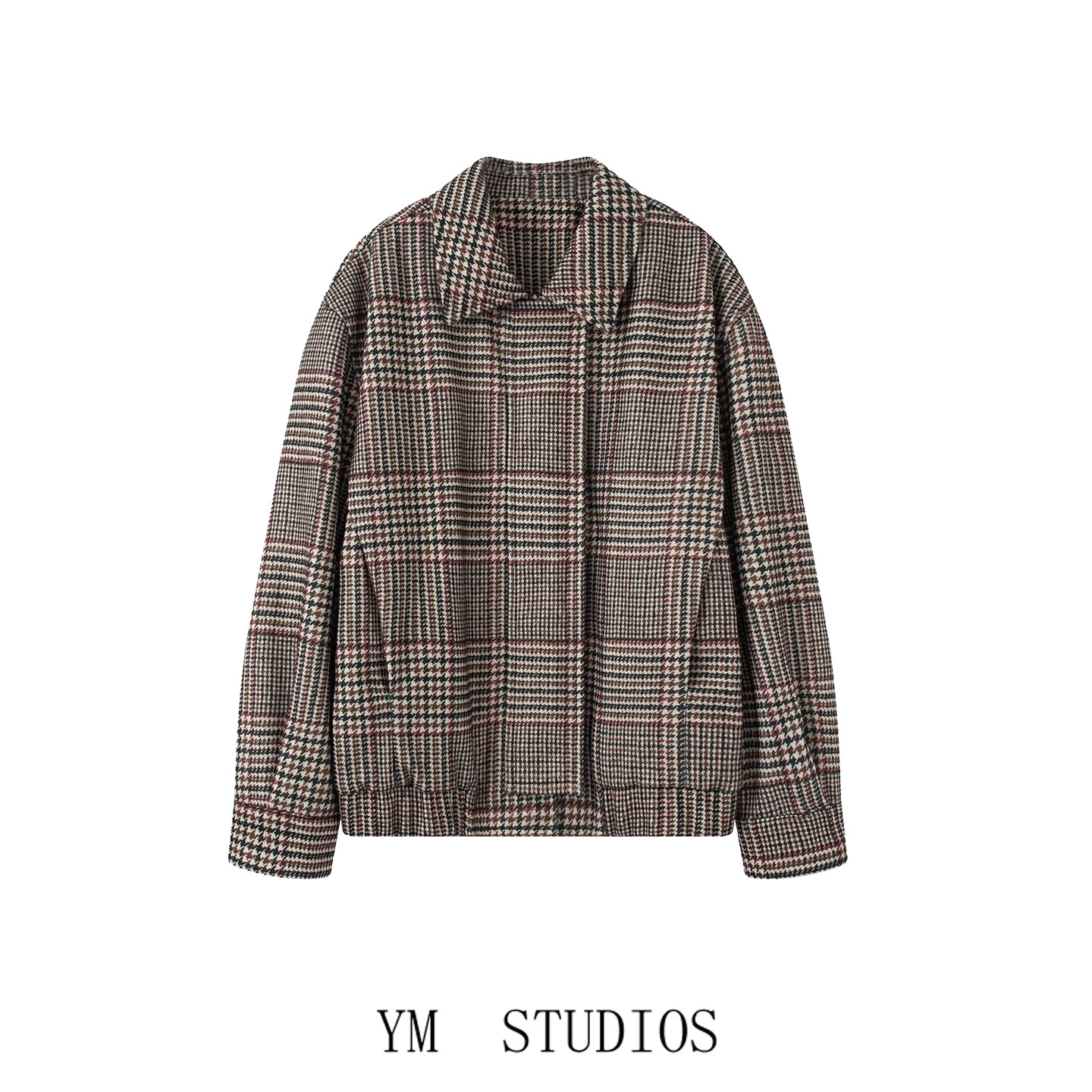 欧美女装  美式复古格子翻领夹棉休闲外套女秋冬宽松加厚排扣夹克