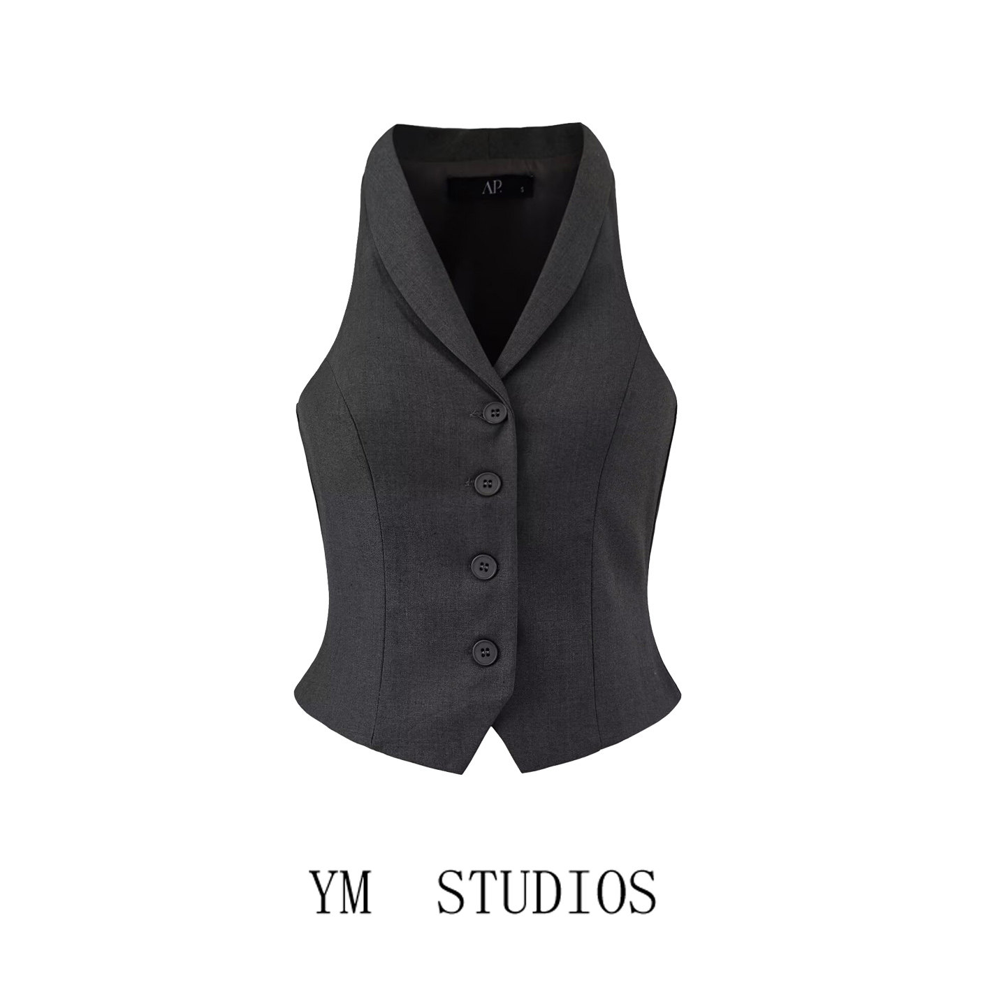 【包邮】复古辣妹风纤瘦少女灰色短款西装马甲夏季修身V领背心潮