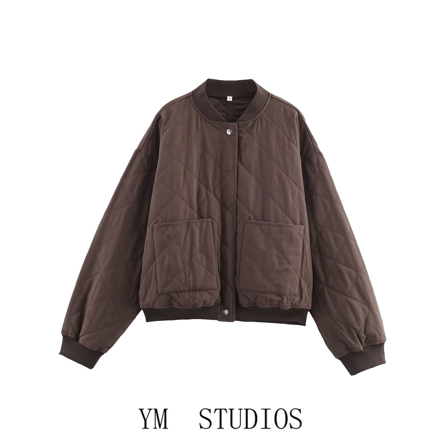 欧美女装  美拉德风棕色绗缝夹棉夹克外套女2025宽松飞行员上衣潮