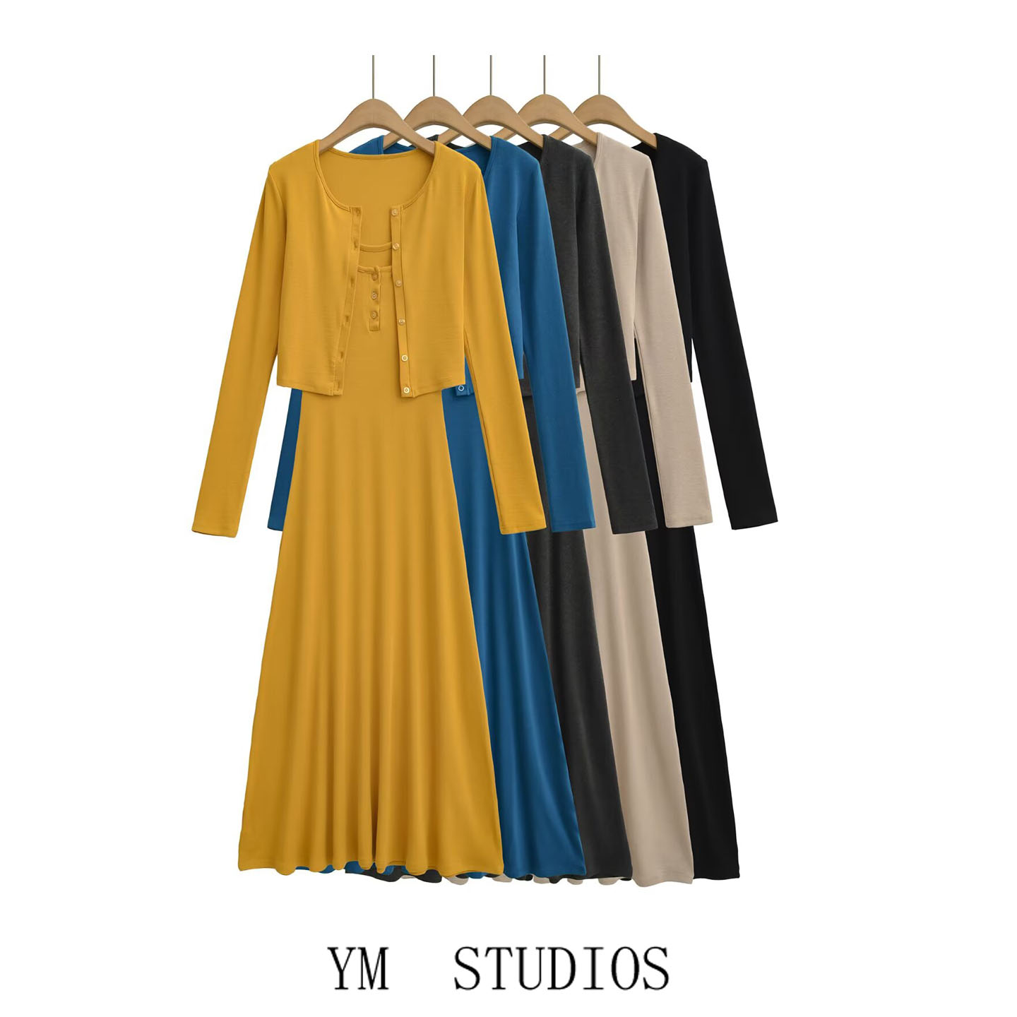 短款外搭长袖开衫T恤+纯色